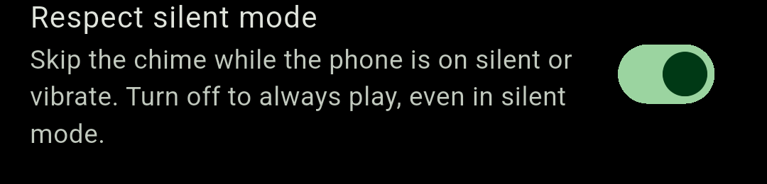 The Respect silent mode switch, described as skipping the chime while the phone is on silent or vibrate.