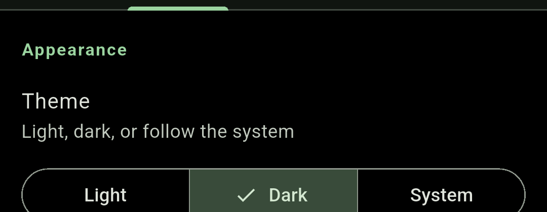 Chimely's Theme control offering Light, Dark and System.